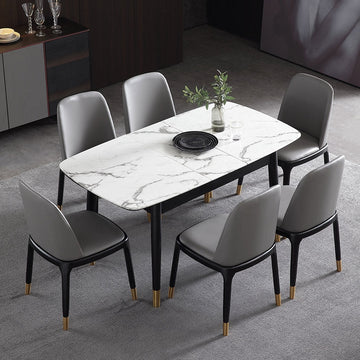 55" to 71" Modern Rectangular Extendable Dining Table with Marble Veneer Top
